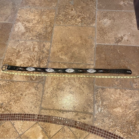 Women Brown Leather Embellished Rhinestone Bling Belt Size Large-Made in Mexico - Picture 9 of 10